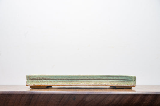 Textured Light Green Shallow Rectangular Ceramic Bonsai Dish 21cm