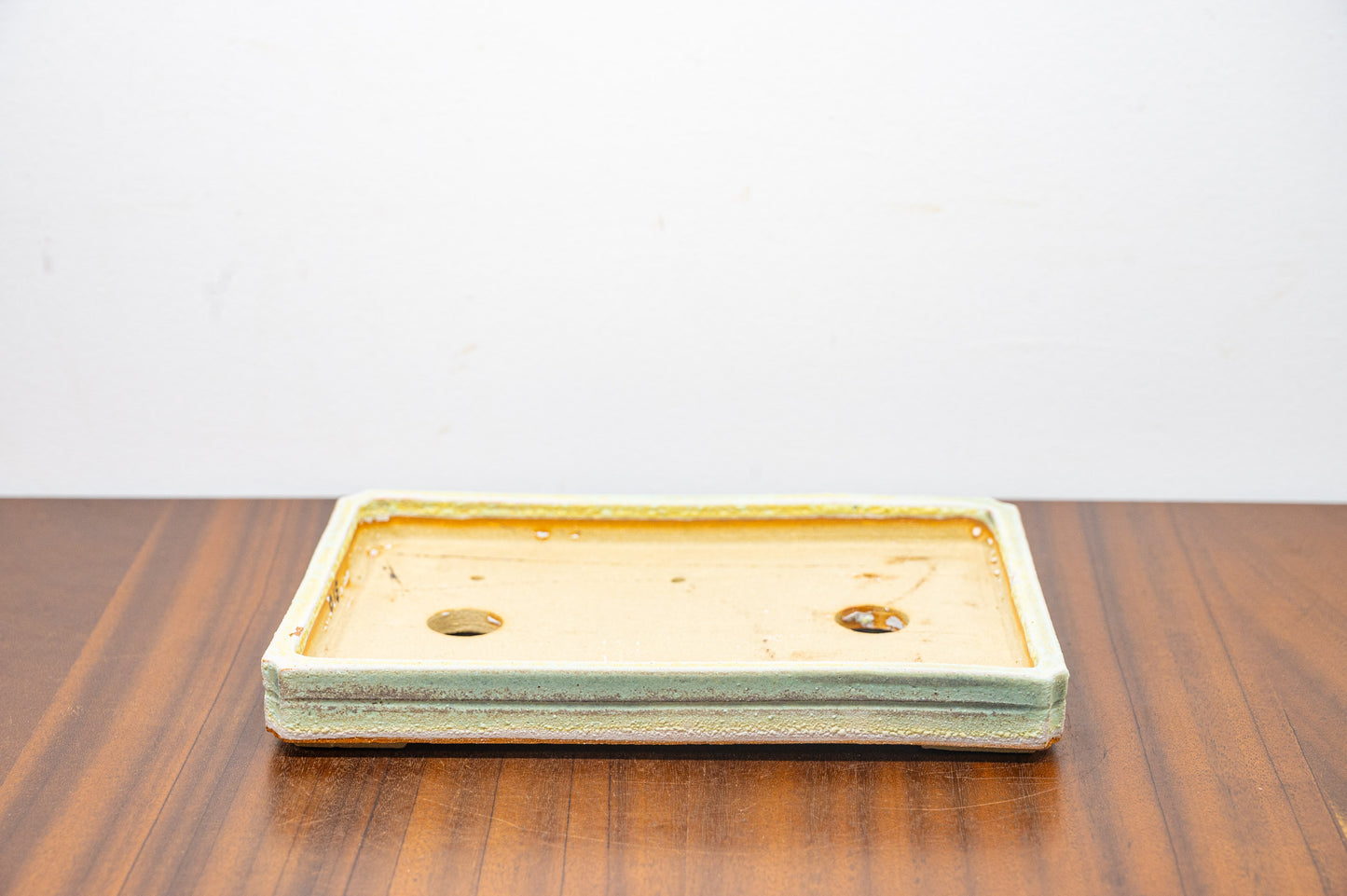 Textured Light Green Shallow Rectangular Ceramic Bonsai Dish 21cm