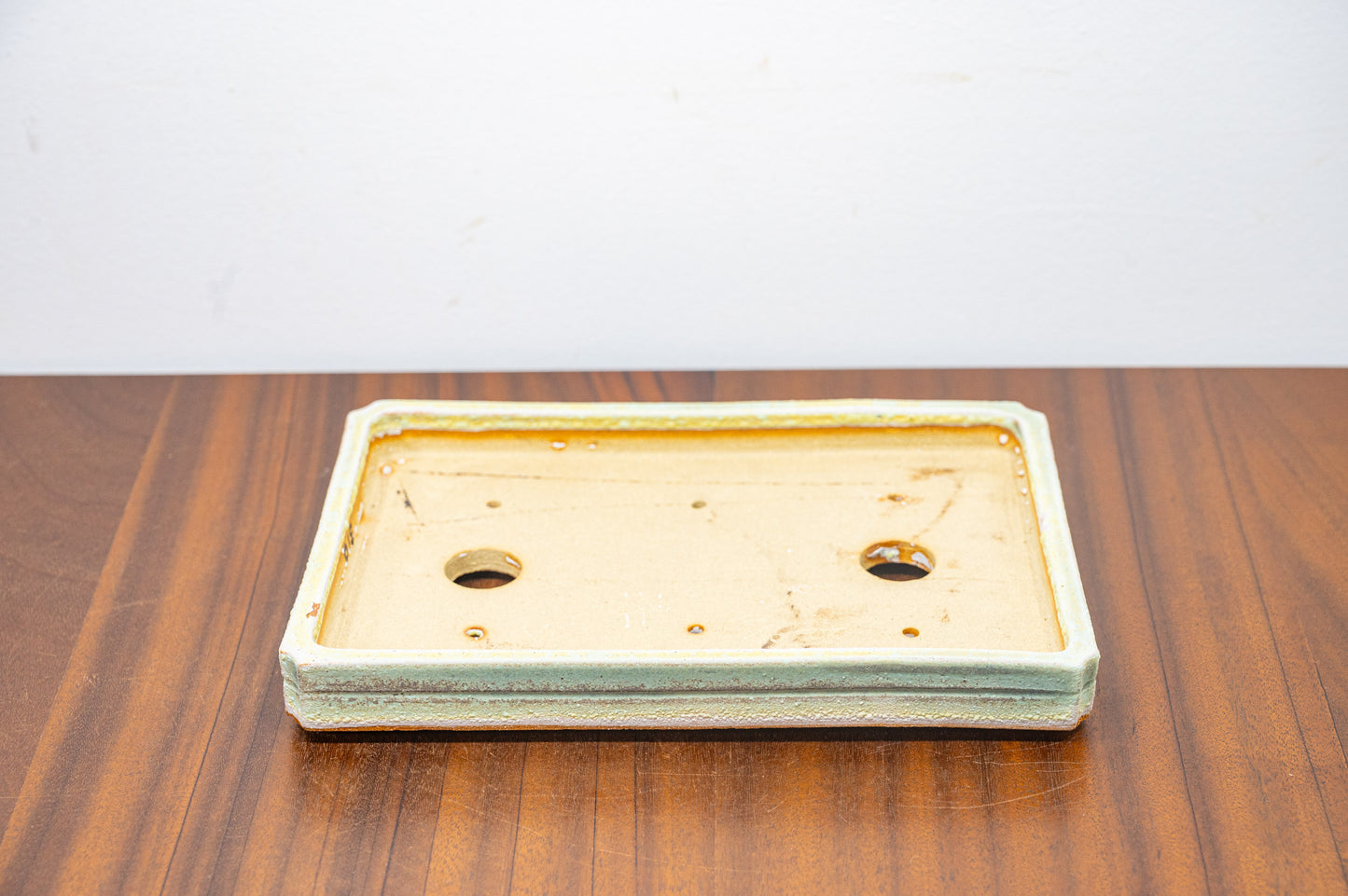 Textured Light Green Shallow Rectangular Ceramic Bonsai Dish 21cm