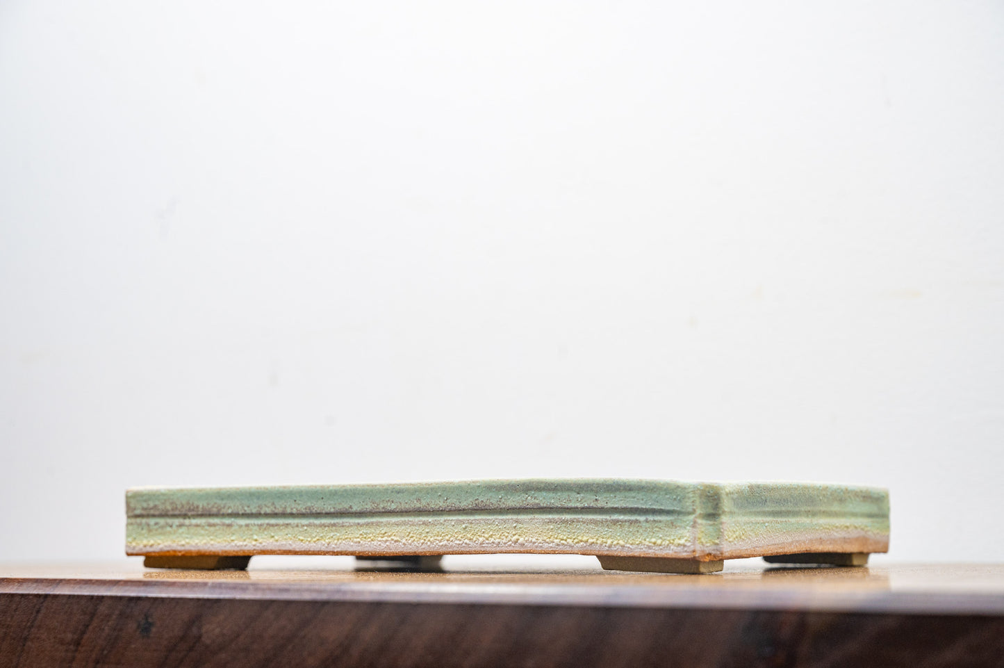 Textured Light Green Shallow Rectangular Ceramic Bonsai Dish 21cm