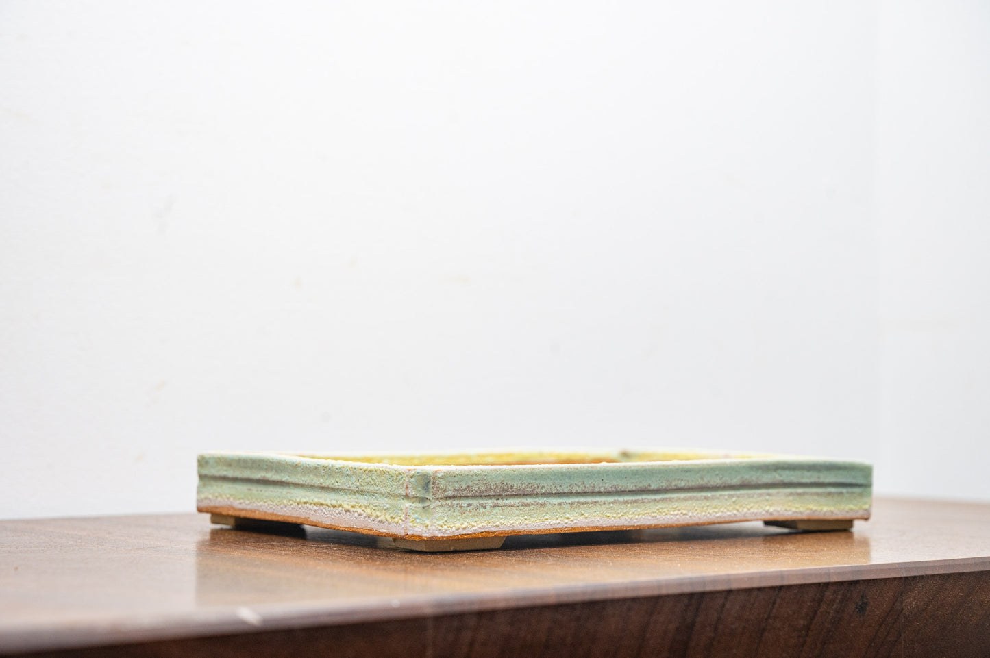 Textured Light Green Shallow Rectangular Ceramic Bonsai Dish 21cm