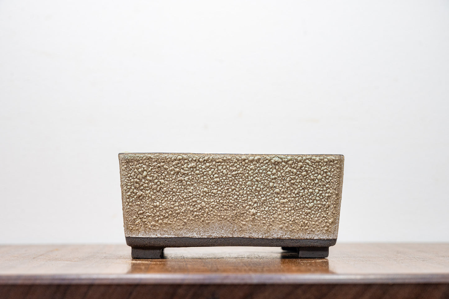 Textured Light Green - Black Clay - Chunky Deep Rectangular Ceramic Bonsai Dish 13cm