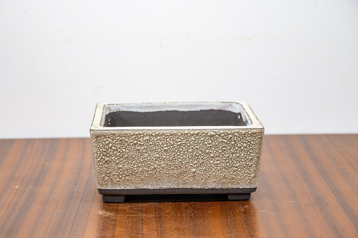 Textured Light Green - Black Clay - Chunky Deep Rectangular Ceramic Bonsai Dish 13cm