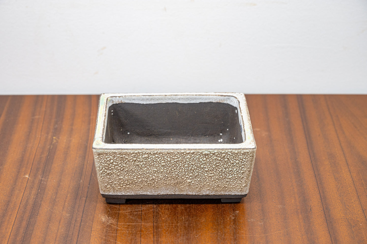 Textured Light Green - Black Clay - Chunky Deep Rectangular Ceramic Bonsai Dish 13cm