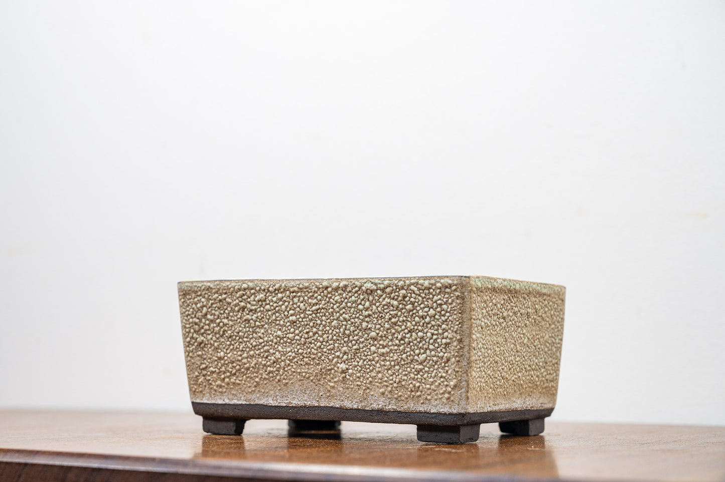 Textured Light Green - Black Clay - Chunky Deep Rectangular Ceramic Bonsai Dish 13cm