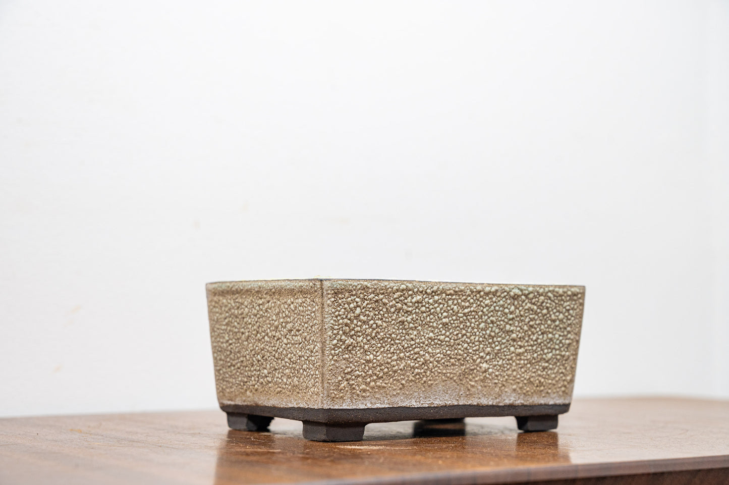 Textured Light Green - Black Clay - Chunky Deep Rectangular Ceramic Bonsai Dish 13cm