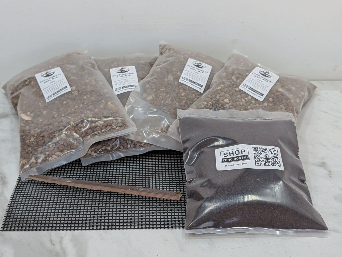 Bonsai Repotting Mix & Dressing Pack  - 4 x 800g Packs + Mesh, Chopstick & Dressing