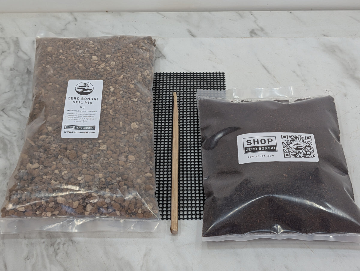 Bonsai Repotting Mix & Dressing Pack  - 4 x 1kg Packs + Mesh, Chopstick & Dressing