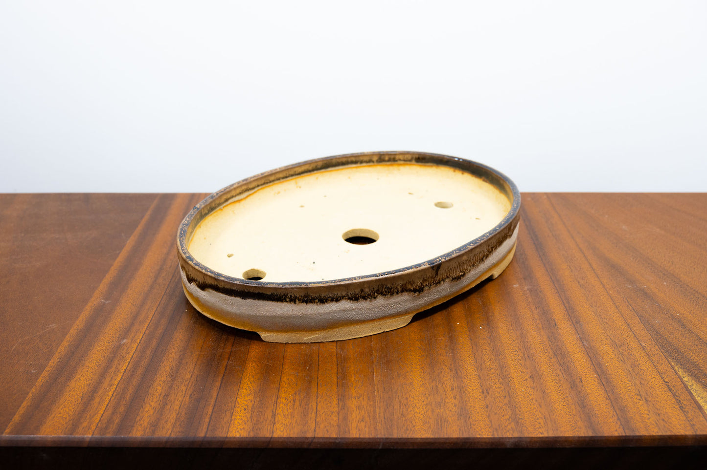 Oatmeal / Brown Drizzle  Oval Ceramic  Bonsai Dish 27cm