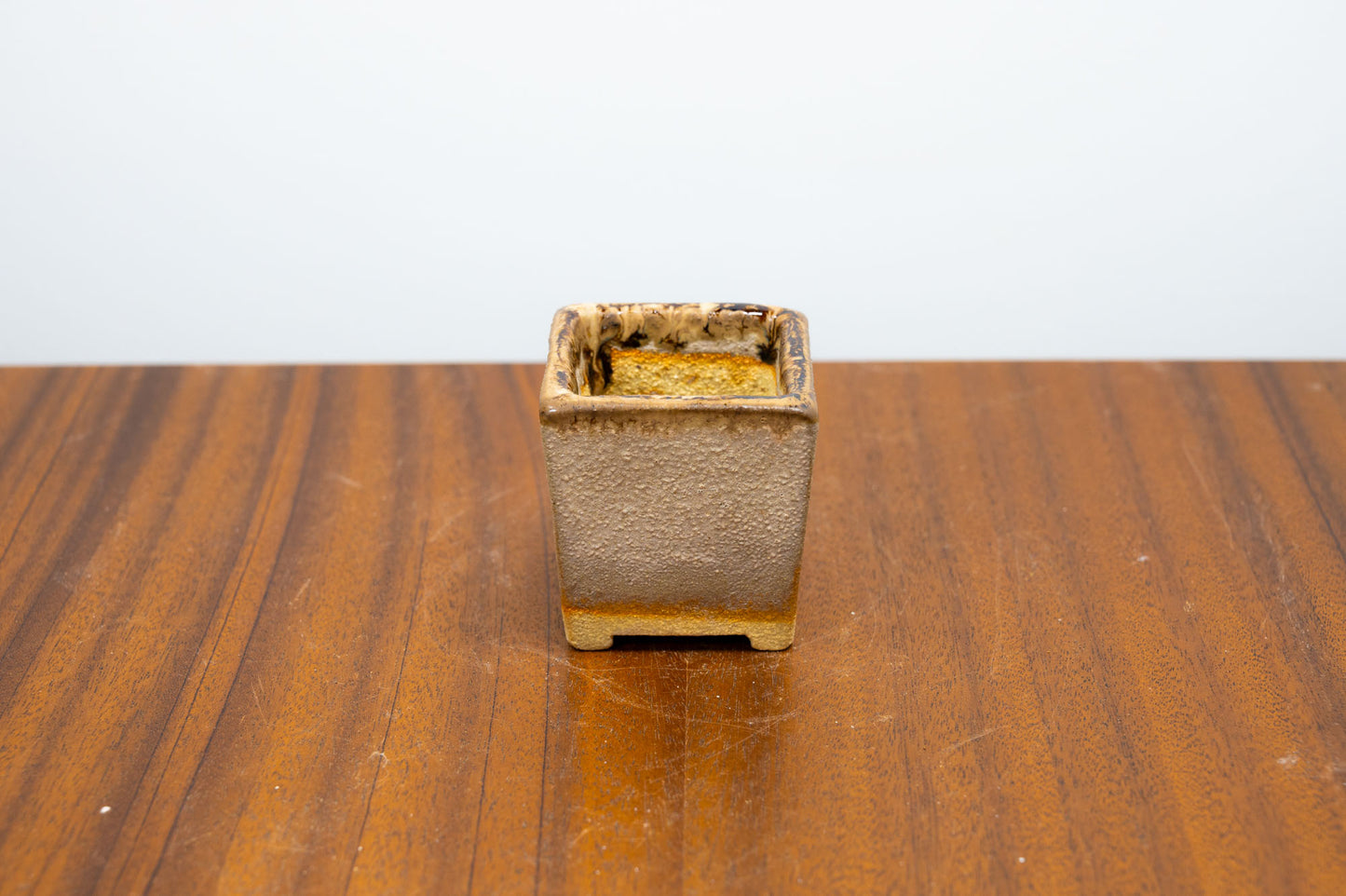 Oatmeal/ Brown Drizzle Mini Cascade Cube Ceramic Bonsai Pot 4.5cm