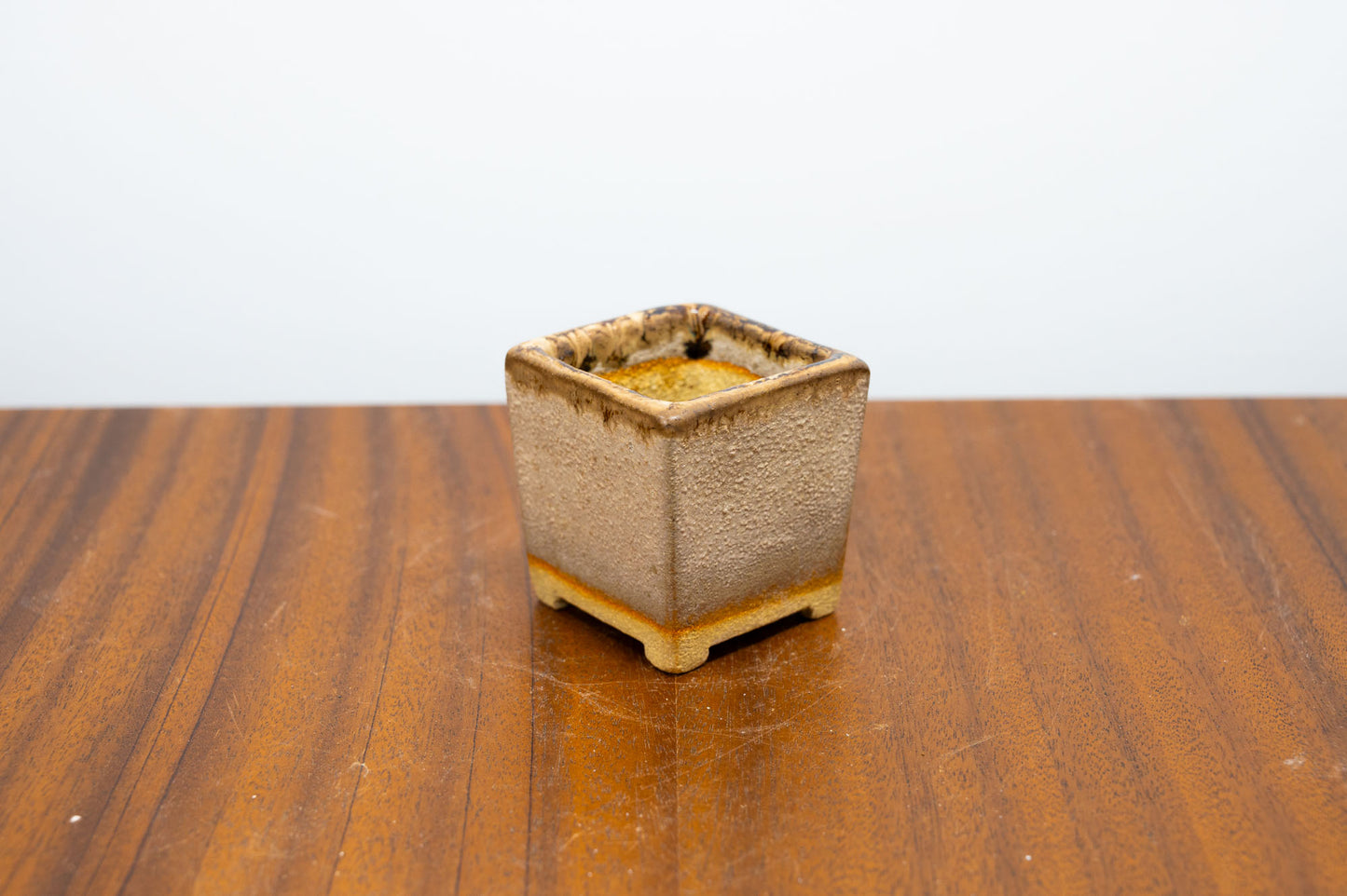 Oatmeal/ Brown Drizzle Mini Cascade Cube Ceramic Bonsai Pot 4.5cm