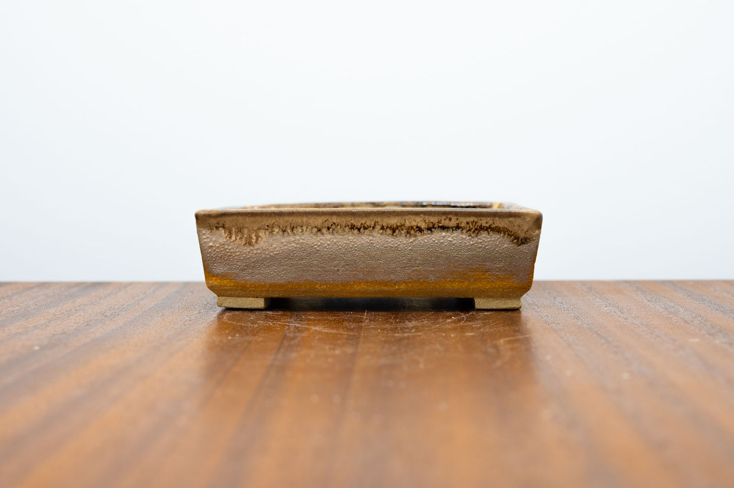 Oatmeal / Brown Drizzle Rectangular Bonsai Pot 12.5cm