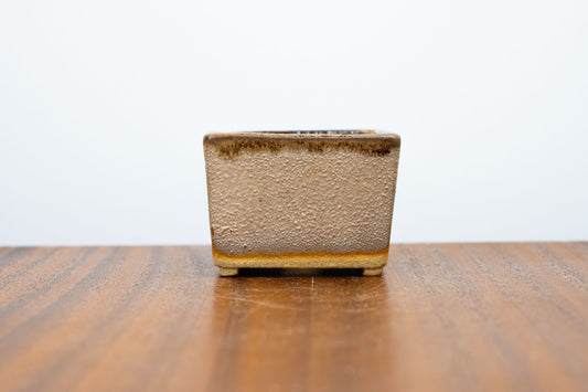 Oatmeal / Brown Drizzle Cascade Cube Ceramic Bonsai Pot 6.5cm
