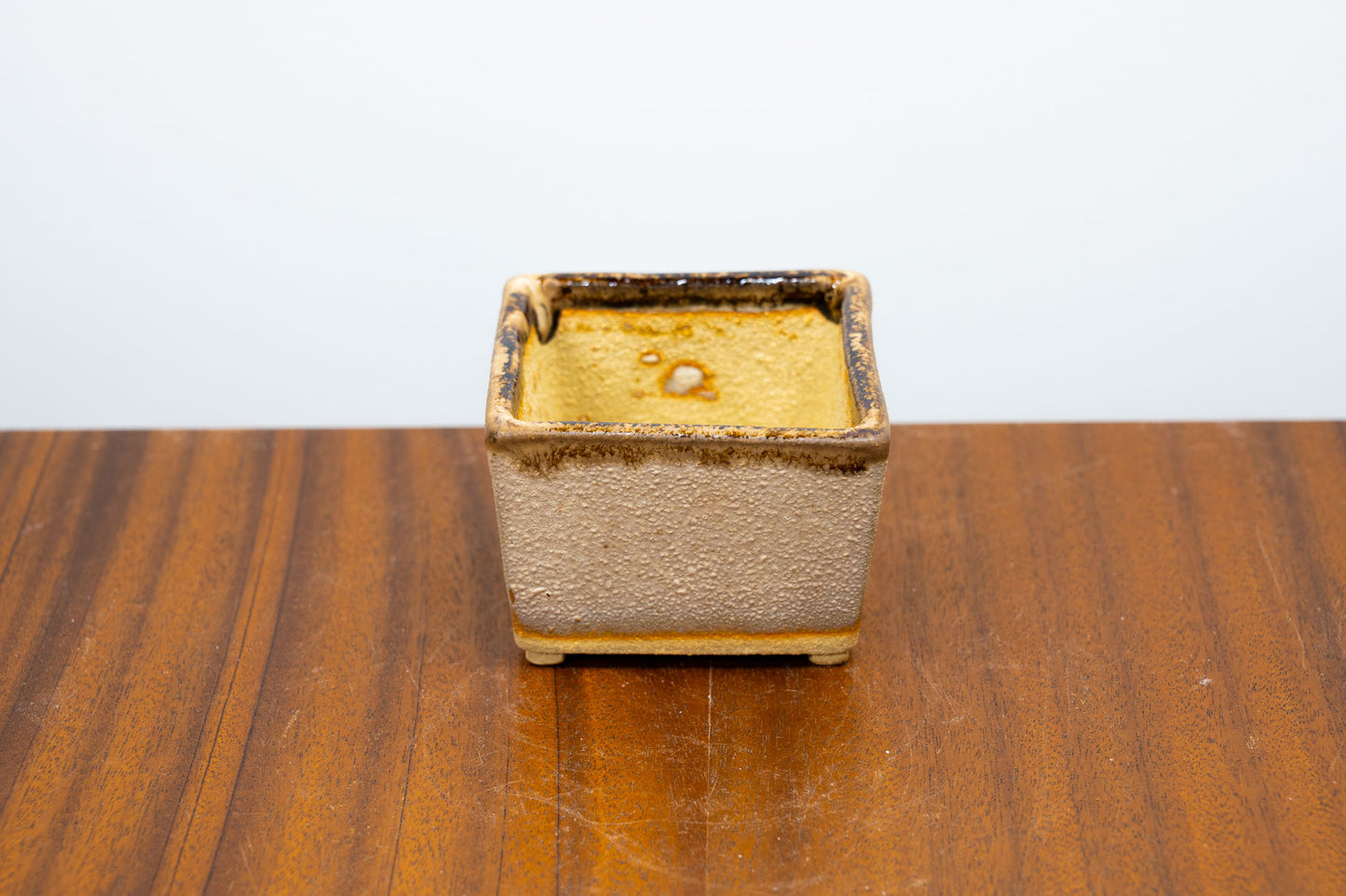 Oatmeal / Brown Drizzle Cascade Cube Ceramic Bonsai Pot 6.5cm