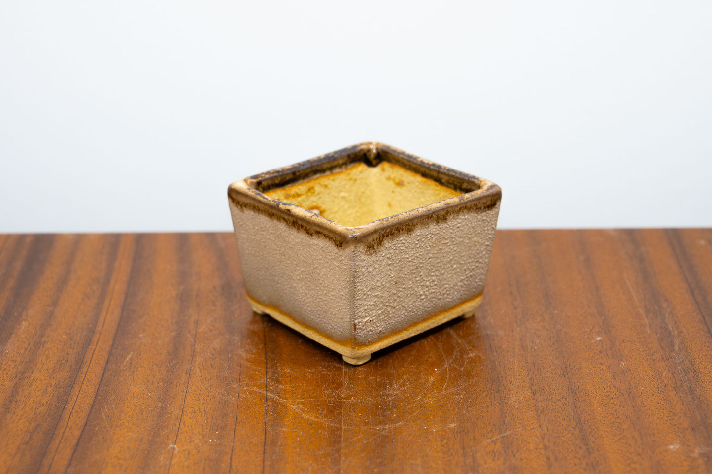 Oatmeal / Brown Drizzle Cascade Cube Ceramic Bonsai Pot 6.5cm