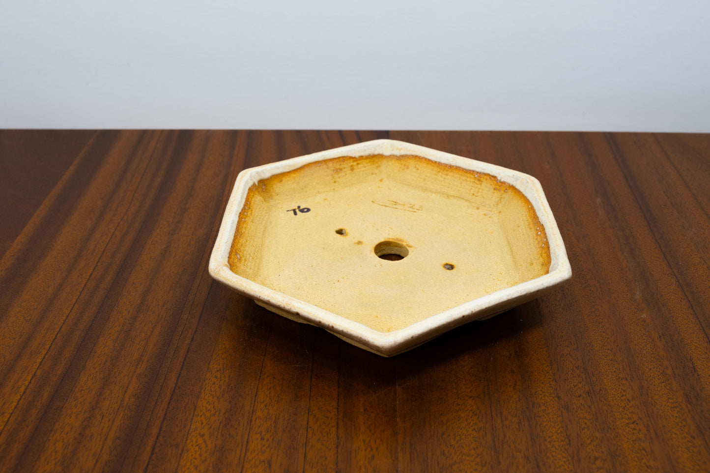 Oatmeal Hexagon SHALLOW Ceramic Bonsai Dish 16cm