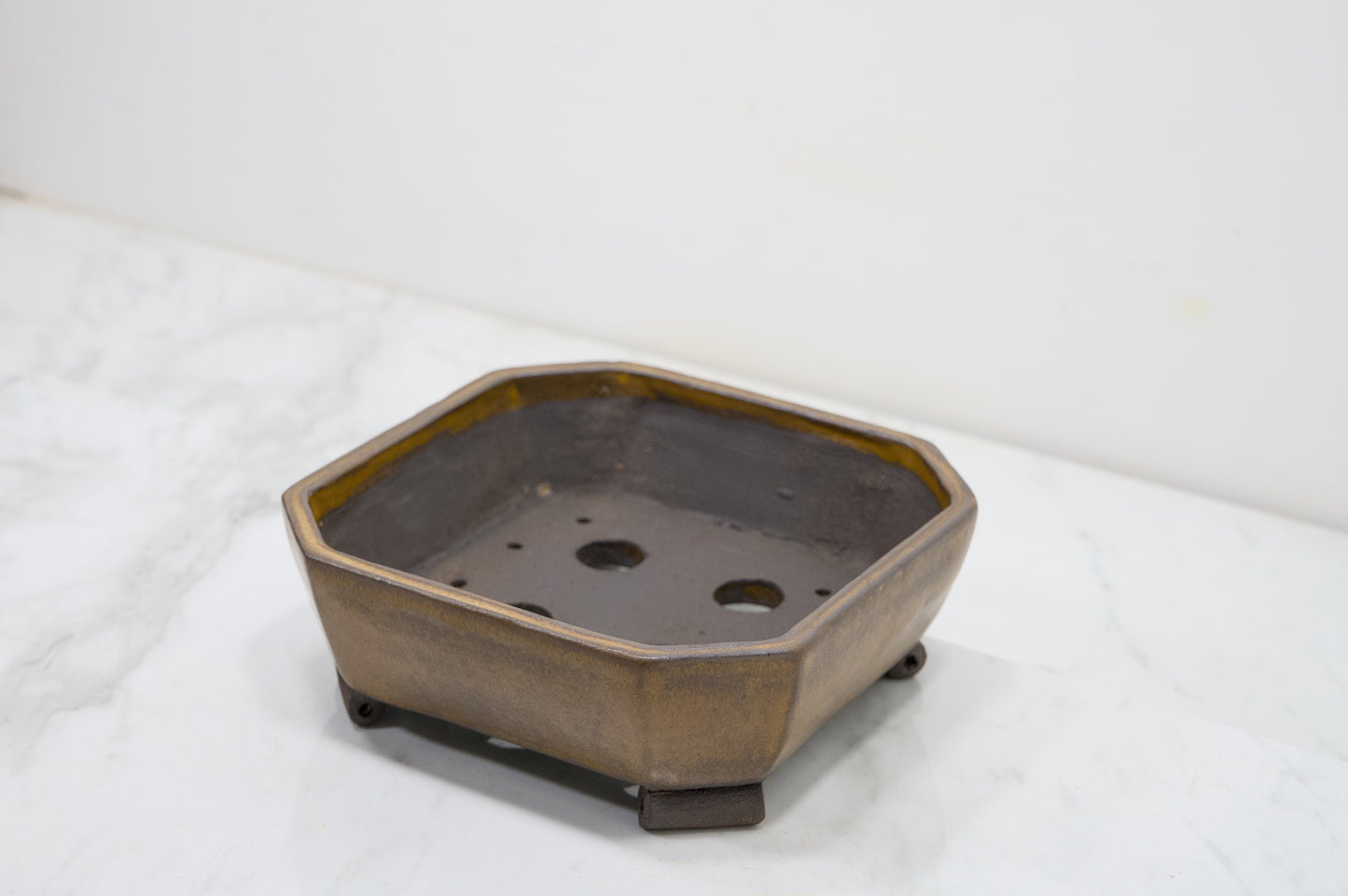 Venus Brown Cut Cornered Square Ceramic 17cm Bonsai Dish
