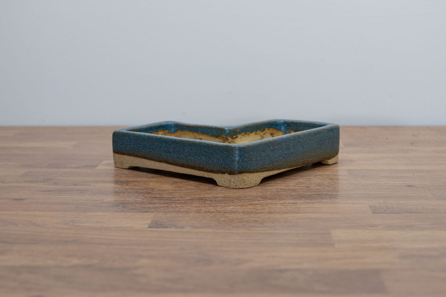 Matt Blue Cut-away Square Ceramic Bonsai Dish 14cm