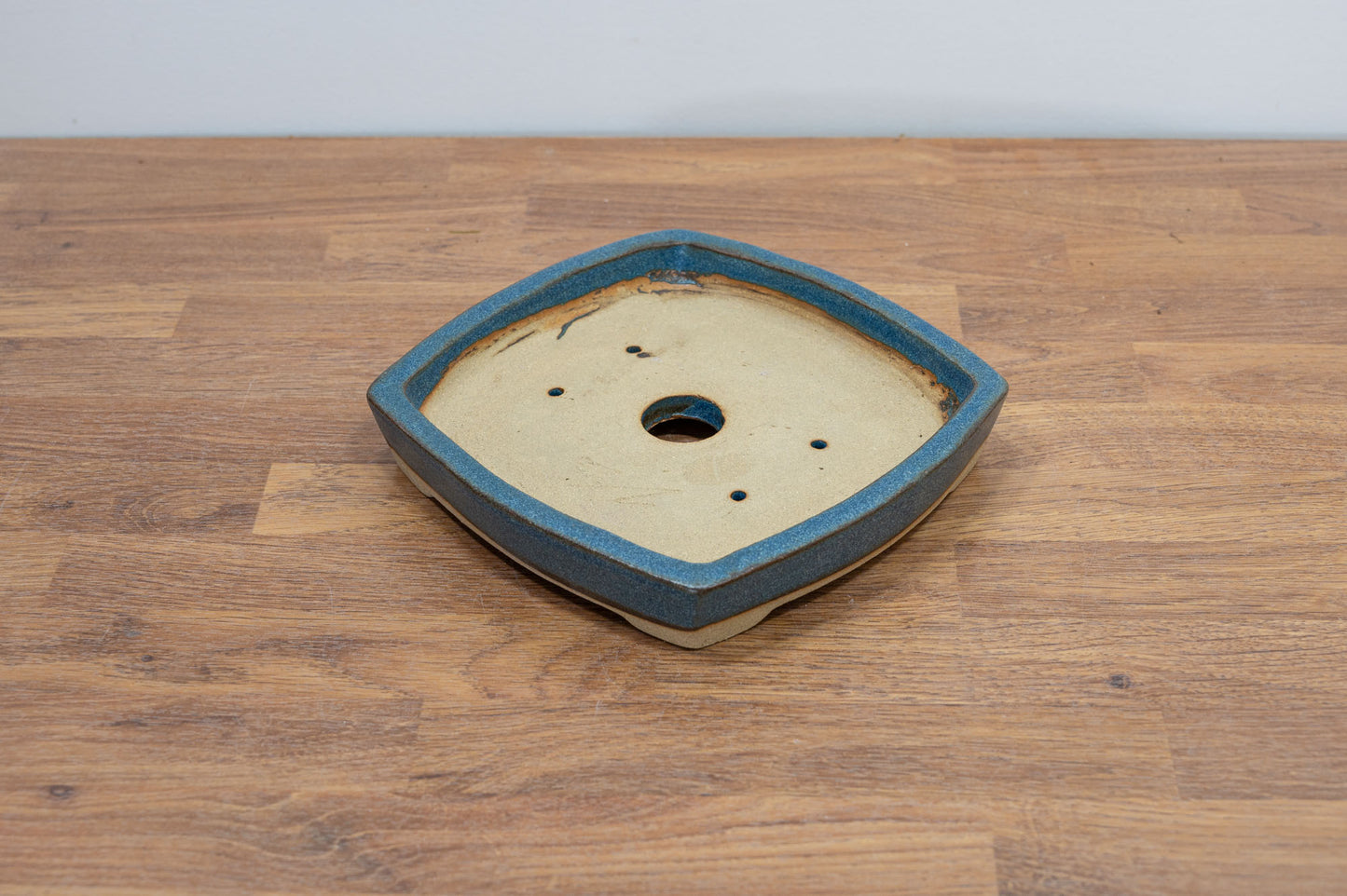 Matt Blue Shallow Chunky Curved Square Ceramic Bonsai Dish 16cm
