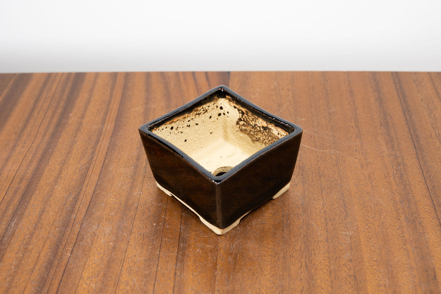 Dark Brown Cascade Cube Ceramic Bonsai Pot 6.5cm