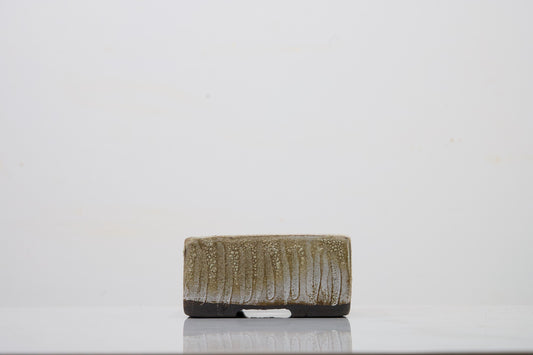 Carved in Black Clay -  Textured Cream Ceramic 10cm Vessel