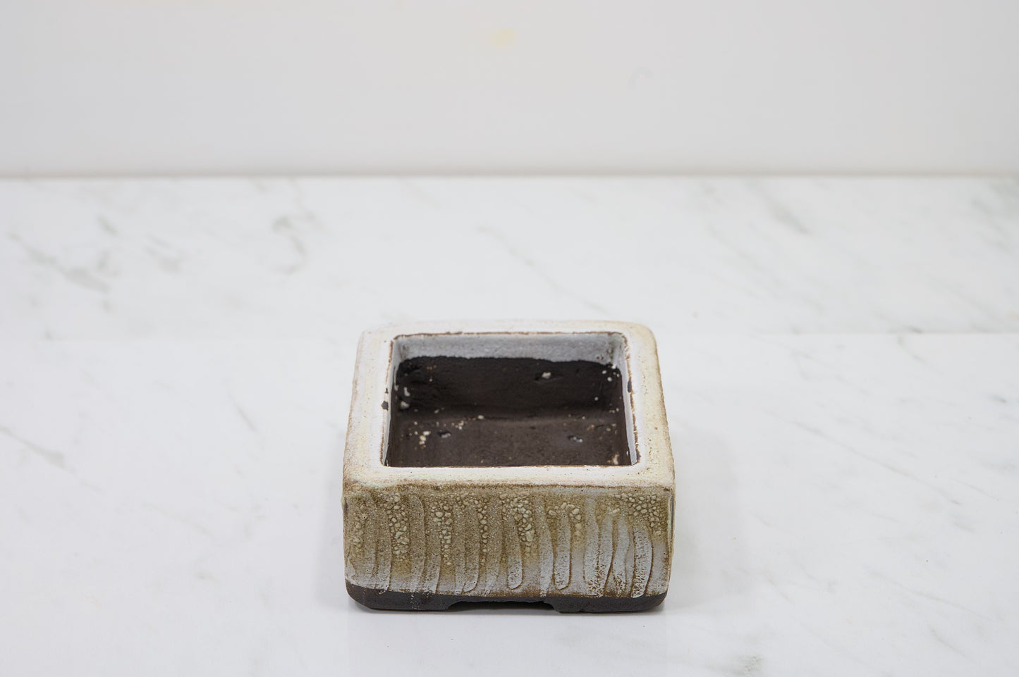 Carved in Black Clay -  Textured Cream Ceramic 10cm Vessel