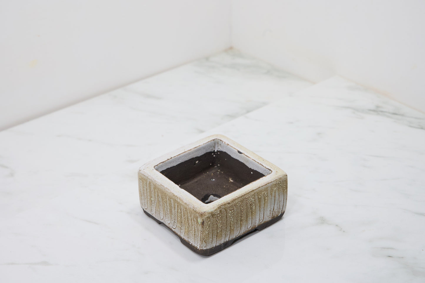 Carved in Black Clay -  Textured Cream Ceramic 10cm Vessel