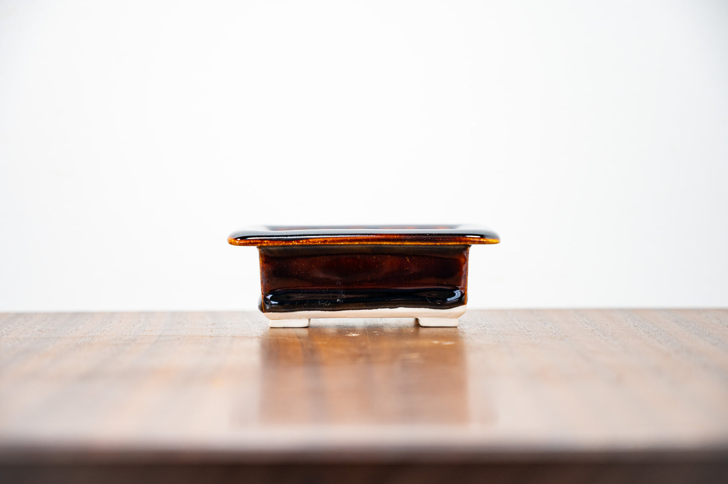 Dark Brown Rectangular White Stoneware Bonsai Pot 10cm