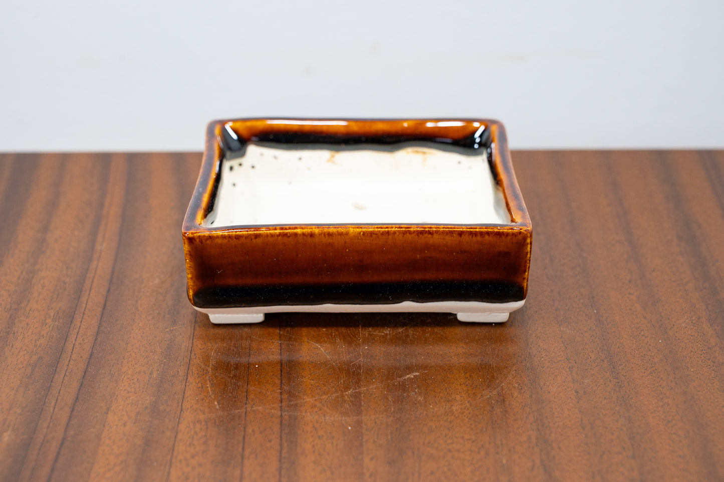 Dark Brown Rectangular White Stoneware Bonsai Pot 10cm