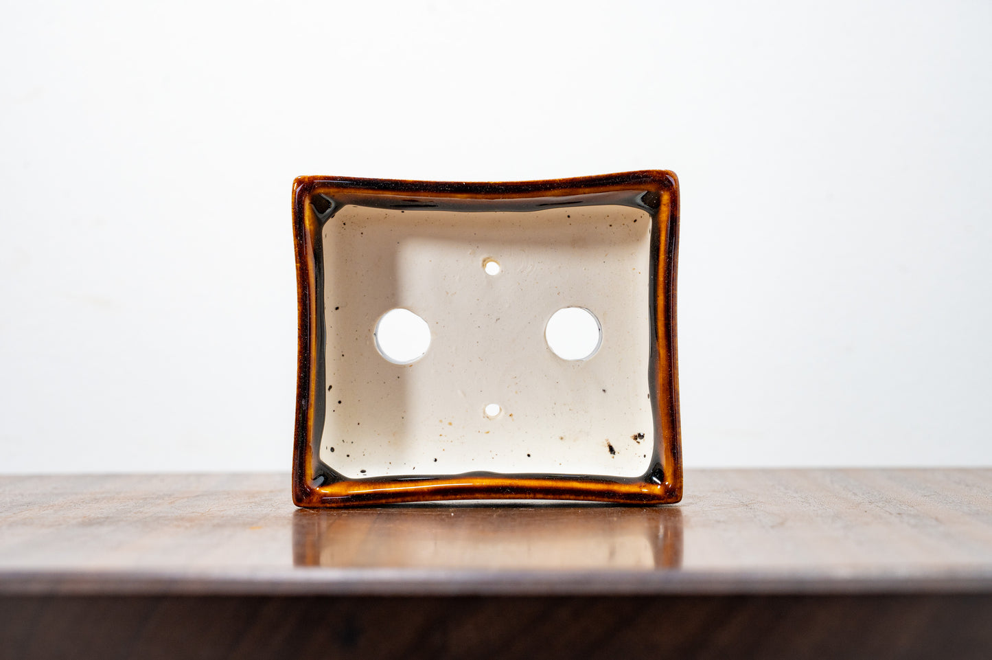 Dark Brown Rectangular White Stoneware Bonsai Pot 10cm