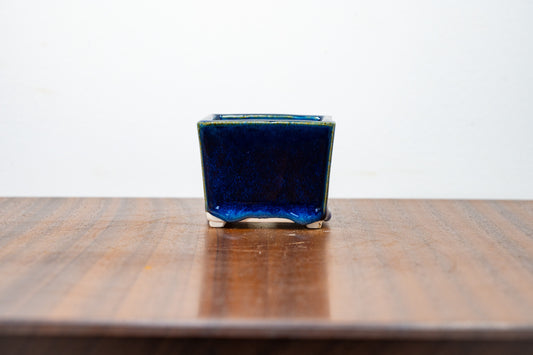 Dark Blue Opal White Stoneware Cascade Bonsai Cube Pot 7cm