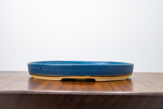 Matt Blue SHALLOW Oval Ceramic Bonsai Dish 24cm