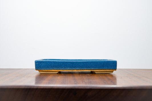 Matt Blue Shallow Rectangular Ceramic Bonsai Dish 19cm