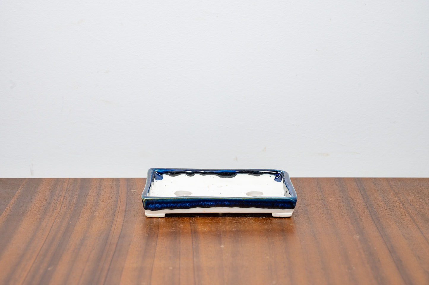 Rectangular  Dark Blue Opal Shallow White Stoneware Bonsai Dish  12.5cm