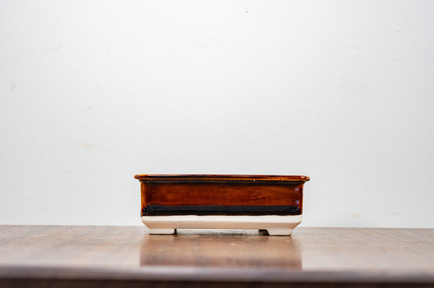 Dark Brown Rectangular White Stoneware Bonsai Pot 11cm