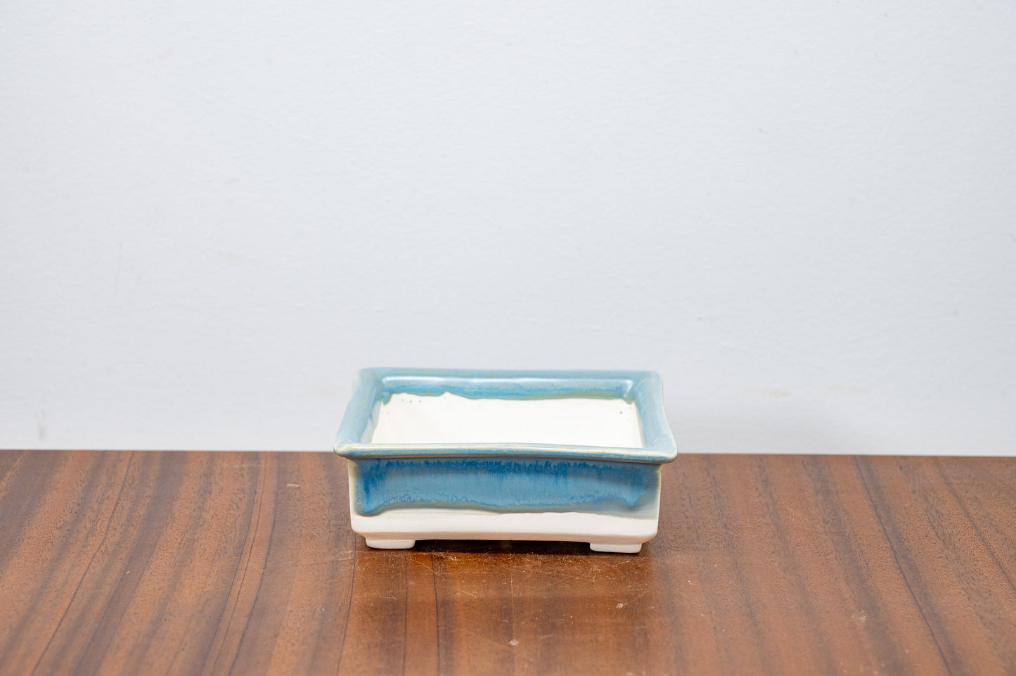 Symphony Blue Rectangular White Stoneware Bonsai Pot 11cm