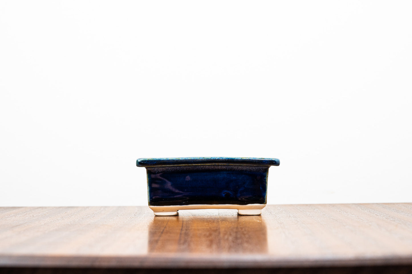 Dark Blue Opal Rectangular White Stoneware Bonsai Pot 10cm