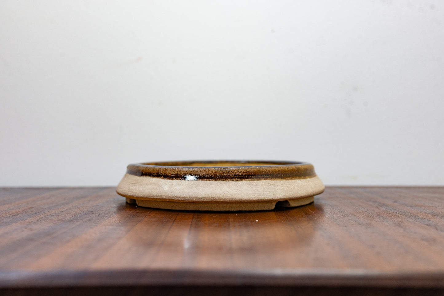 Oatmeal / Brown Drizzle Round Ceramic Bonsai Dish 17cm