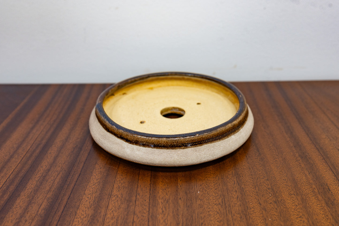 Oatmeal / Brown Drizzle Round Ceramic Bonsai Dish 17cm
