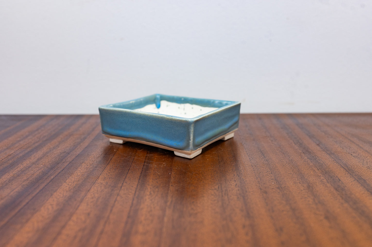 Symphony Blue Rectangular White Stoneware Bonsai Pot 10cm