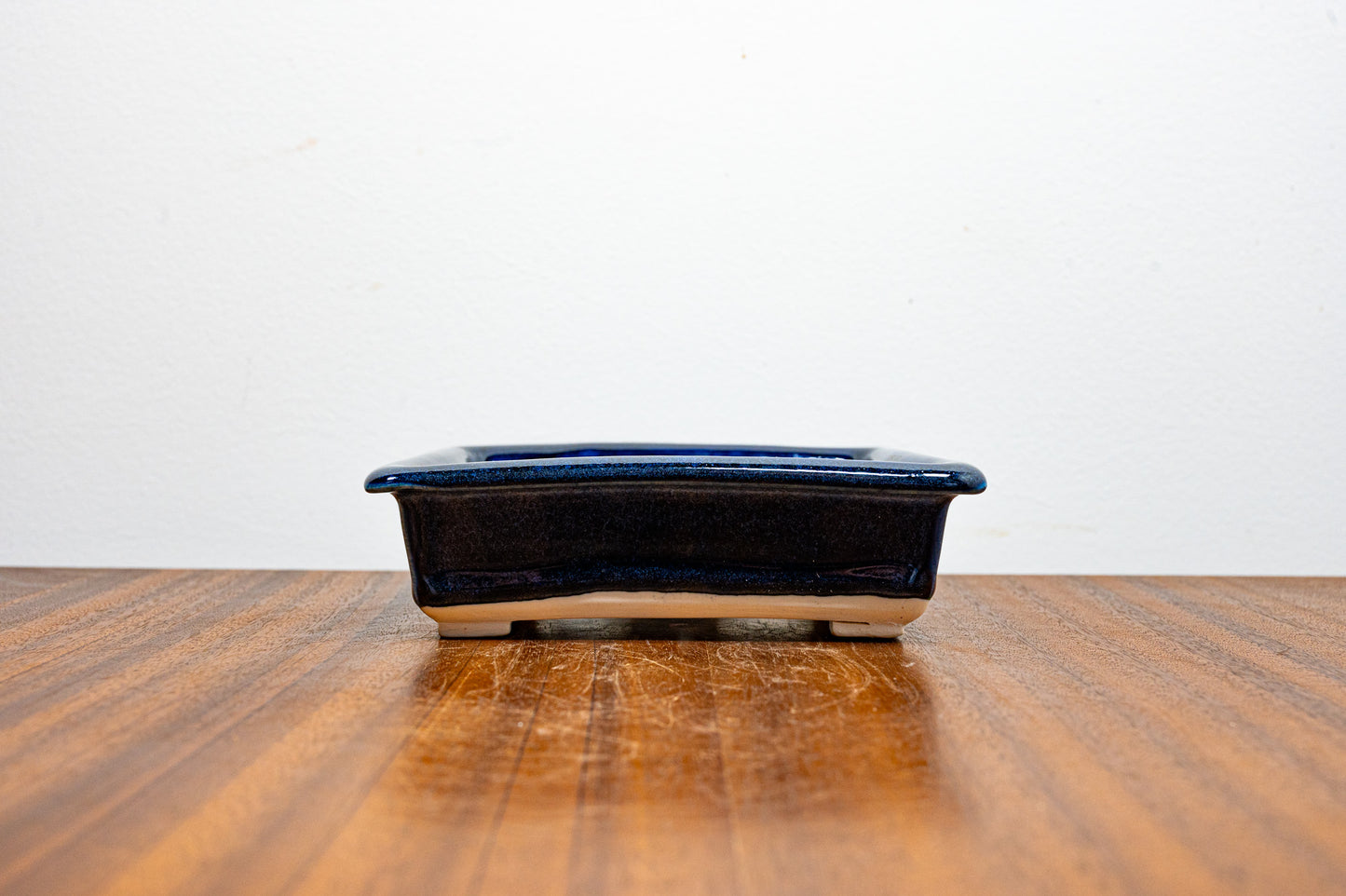 Dark Blue Opal Rectangular White Stoneware Bonsai Pot 14cm