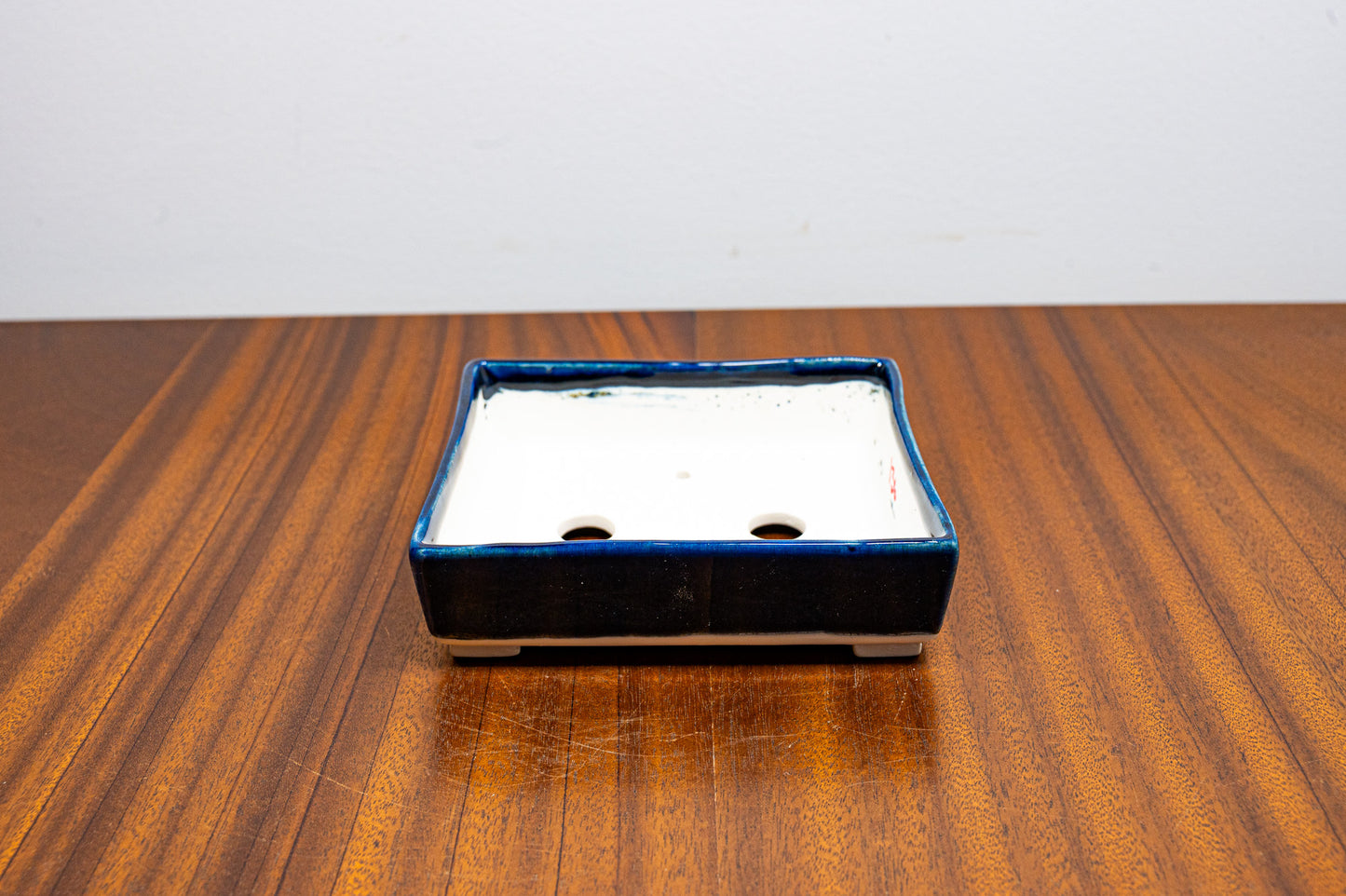 Dark Blue Opal Rectangular White Stoneware Bonsai Pot 12cm