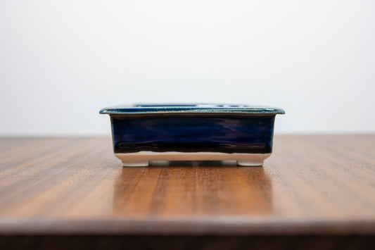 Dark Blue Opal Rectangular White Stoneware Bonsai Pot 11cm