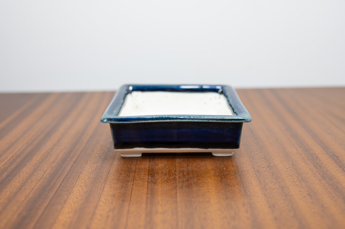 Dark Blue Opal Rectangular White Stoneware Bonsai Pot 11cm