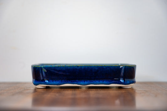 Dark Blue Opal Curved Rectangular White Stoneware Bonsai Pot 15cm