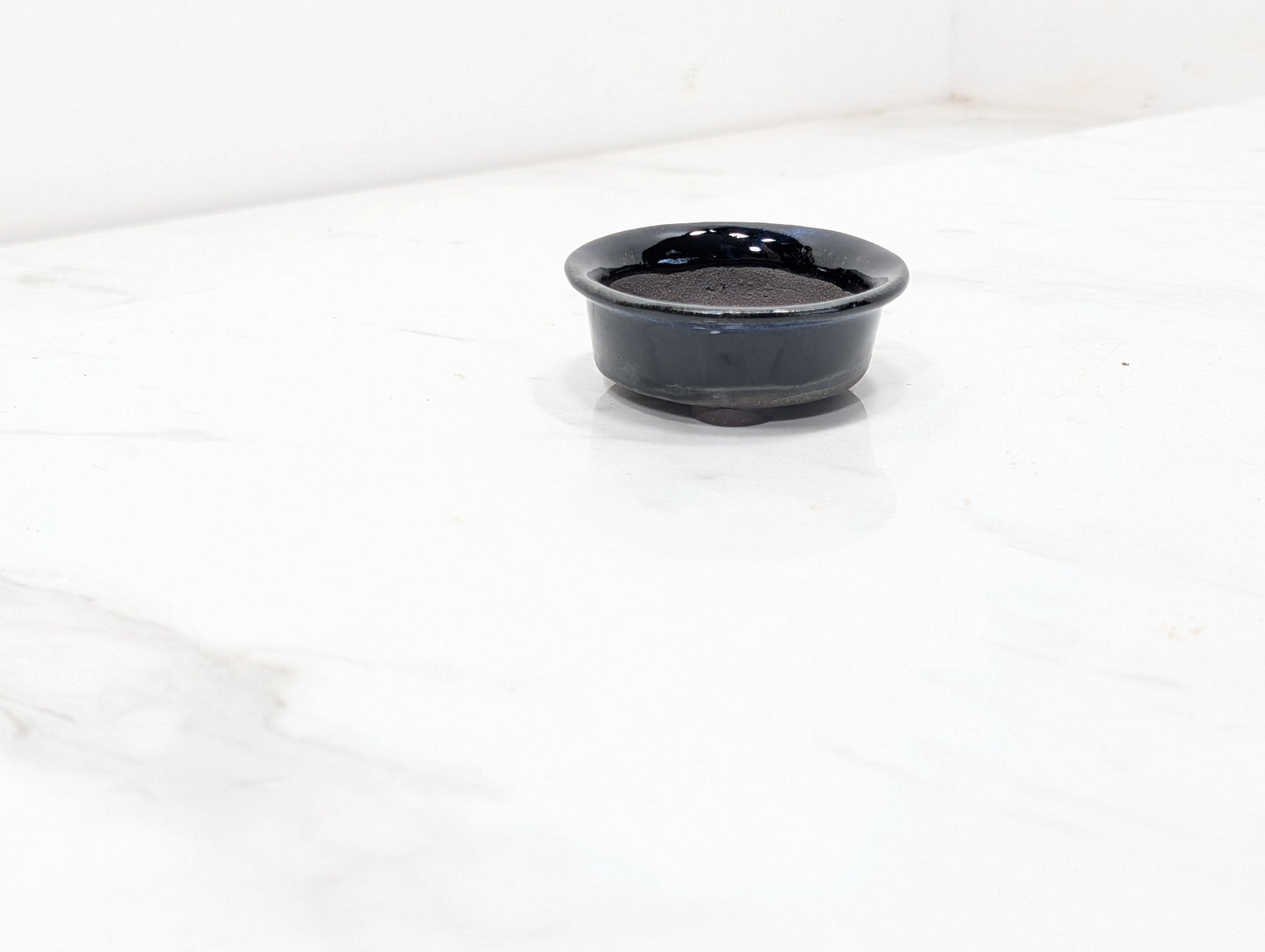 Dark Blue Opal - Round MAME  Pot in Grey Clay 6cm
