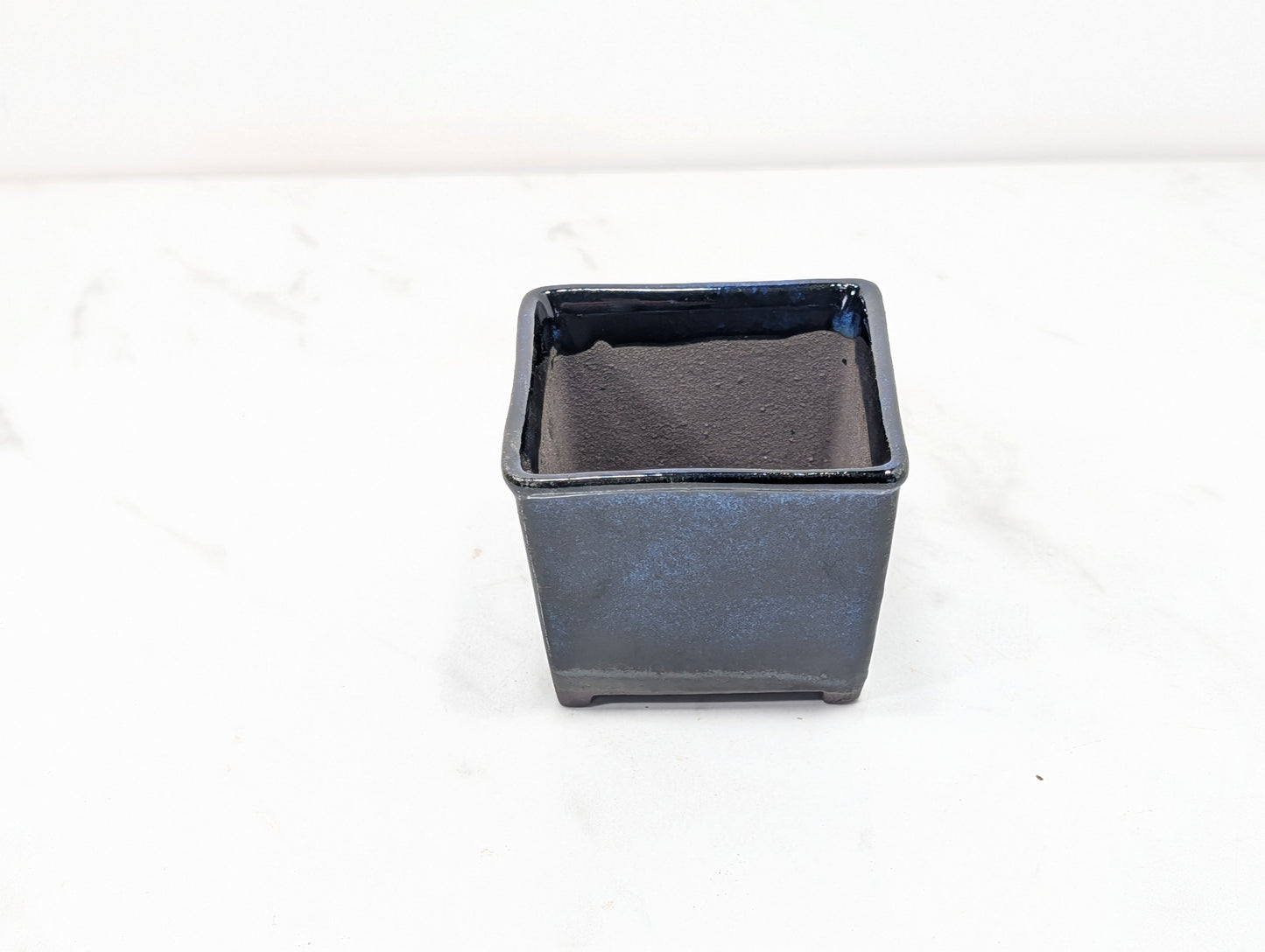Dark Blue Opal Cascade 7.25cm Cube Ceramic Pot