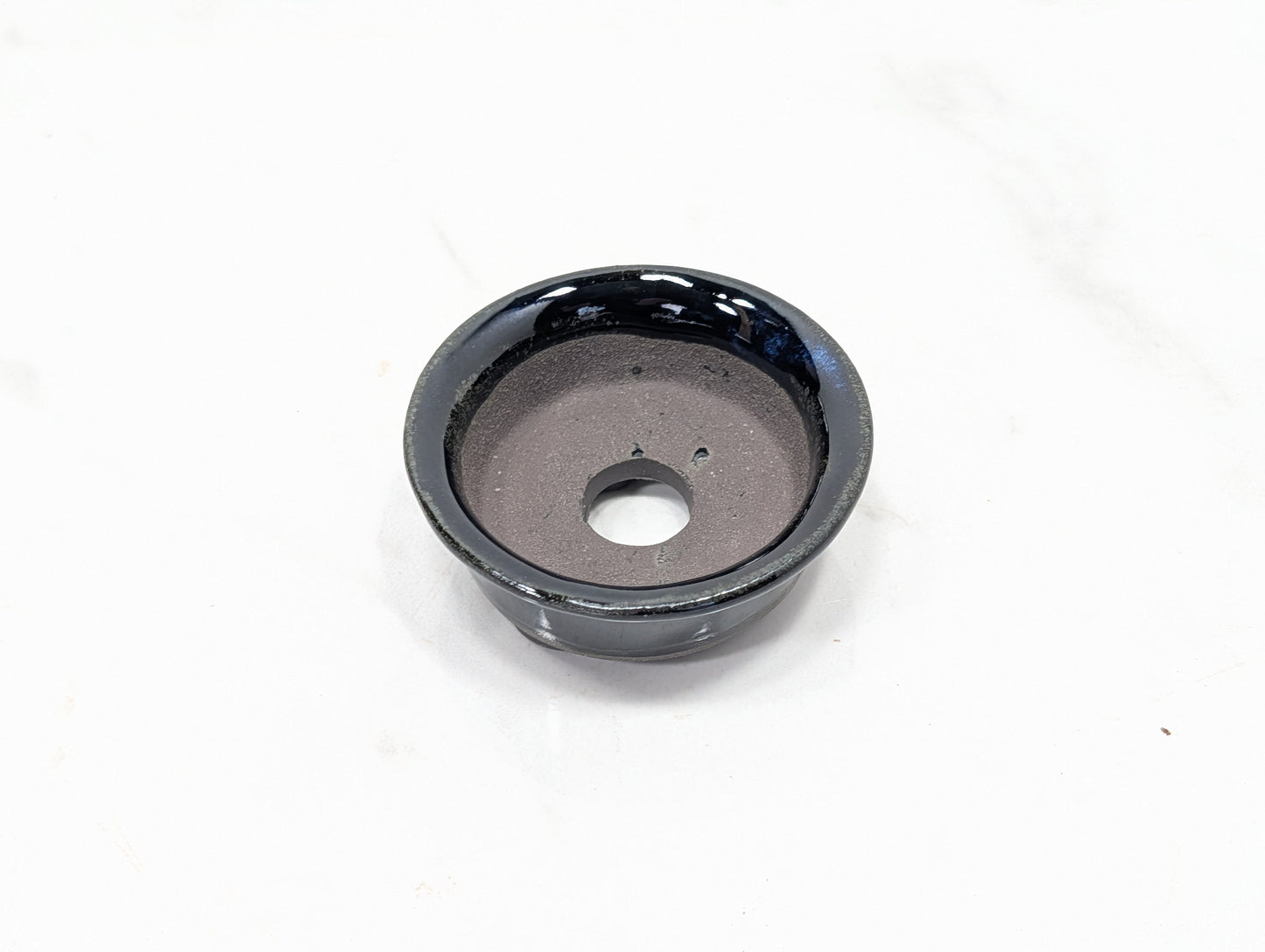 Dark Blue Opal - Round MAME  Pot in Grey Clay 6cm