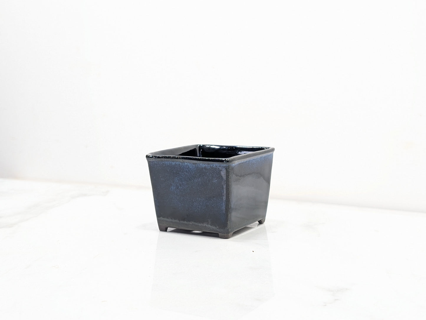 Dark Blue Opal Cascade 7.25cm Cube Ceramic Pot
