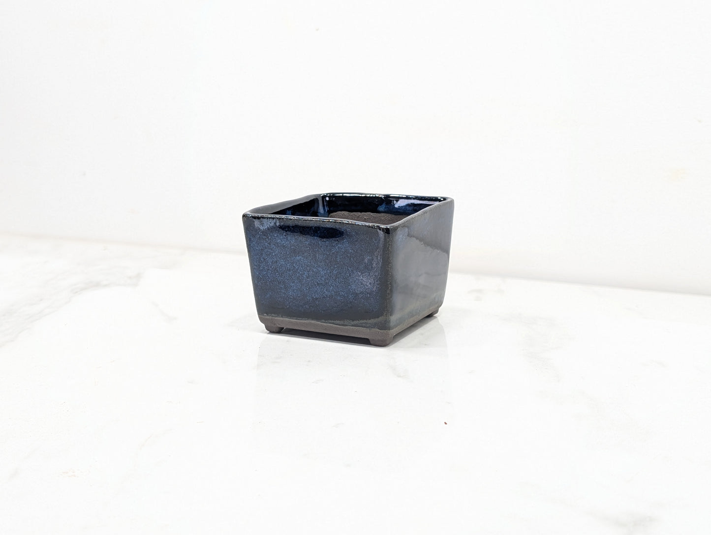 Dark Blue Opal Cascade 7cm Cube Ceramic Pot